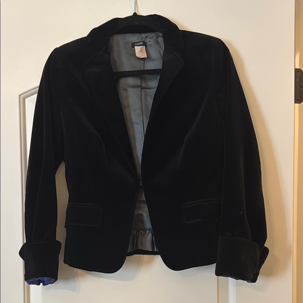 J Crew Black Velvet Blazer Tailored Elegant